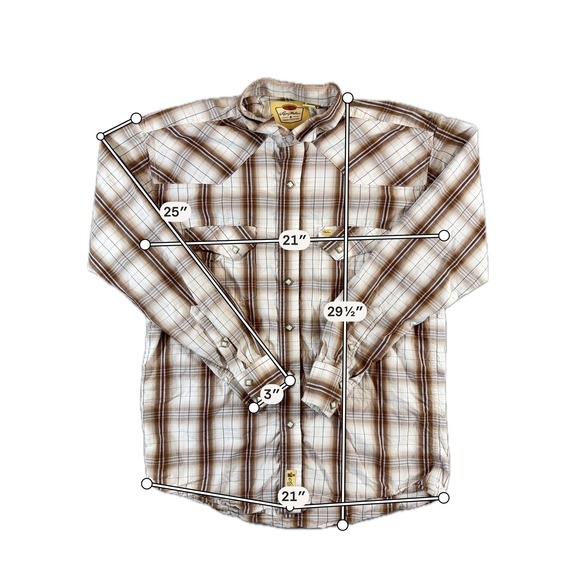 Larry Mahan Shirt Mens Large Brown Plaid Pearl Snap Western Cowboy Long Sleeve - Picture 3 of 8